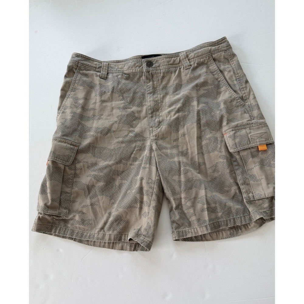 Orvis Mens 36 Cargo Shorts Tan Grey Camo Digital Print Outdoor Hiking Utility